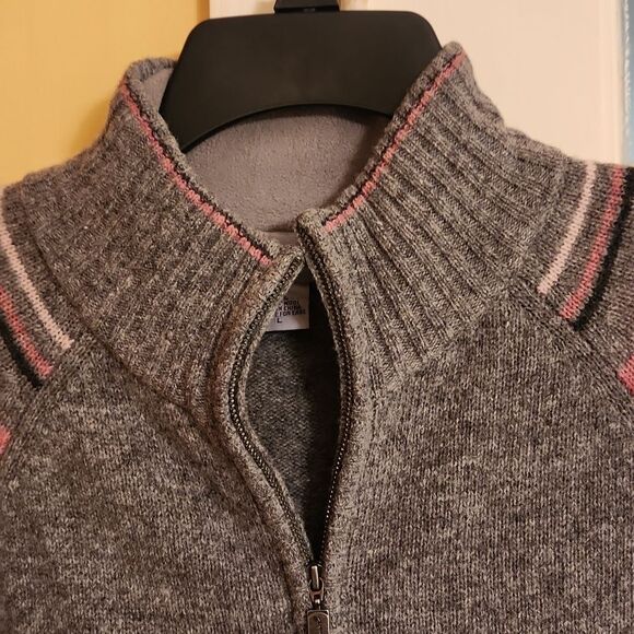 Eddie Bauer Collectibles 100% Lambs Wool Gray Sweater w/ Pink Stripes Size L - Picture 7 of 11